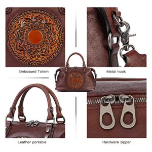 Leather Handbag for Women, Retro Mandela Crossbody Handbag Tote Bag (Coffee)