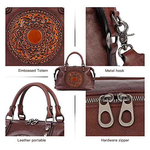 Leather Handbag for Women, Retro Mandela Crossbody Handbag Tote Bag (Coffee)