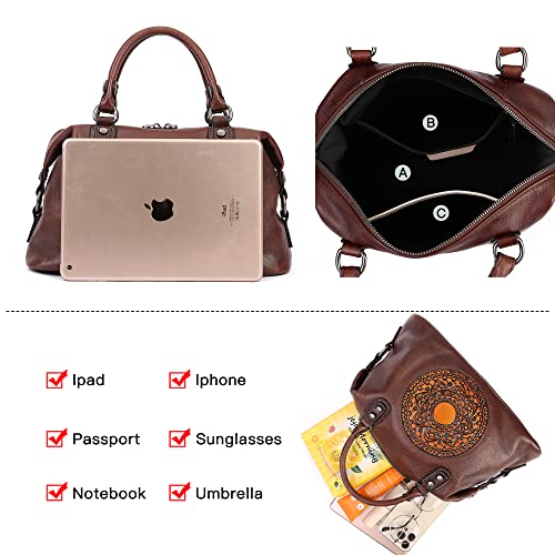 Leather Handbag for Women, Retro Mandela Crossbody Handbag Tote Bag (Coffee)