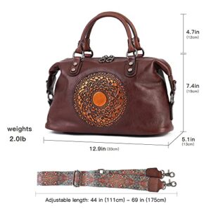 Leather Handbag for Women, Retro Mandela Crossbody Handbag Tote Bag (Coffee)