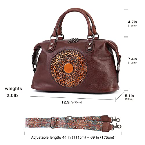 Leather Handbag for Women, Retro Mandela Crossbody Handbag Tote Bag (Coffee)