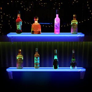 cimcame led lighted liquor bottle display shelf set of 2 with remote&app control 32 inch floating wall-mounted illuminated marquee lighting shelves for home commercial bar