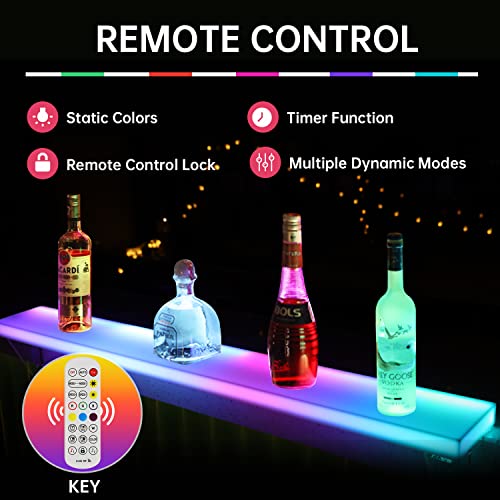 Cimcame Led Lighted Liquor Bottle Display Shelf Set of 2 with Remote&APP Control 32 Inch Floating Wall-Mounted Illuminated Marquee Lighting Shelves for Home Commercial Bar