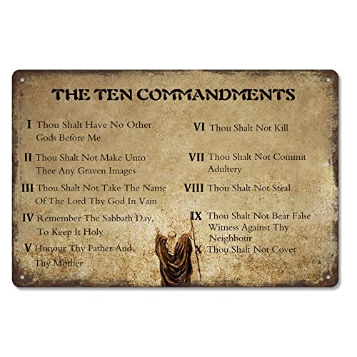 Vintage Ten Commandments Wall Decor,Antique Bible Verse Christian Sign,10 Commandments Wall Art for Bedroom Living Room,Inspirational Motivational Quotes Metal Tin Sign - 8 X 12 Inch