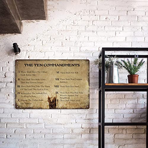 Vintage Ten Commandments Wall Decor,Antique Bible Verse Christian Sign,10 Commandments Wall Art for Bedroom Living Room,Inspirational Motivational Quotes Metal Tin Sign - 8 X 12 Inch