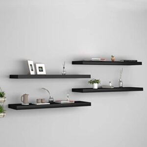 skm floating shelves wall shelves for awards, books, collectibles, ornaments display 35.4″x9.3″x1.5″ 4 pcs black