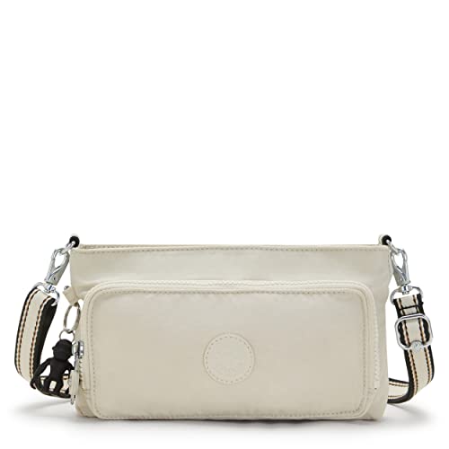 Kipling Women's Myrte Crossbody Handbag, Convertible Metallic Purse, Nylon Clutch and Waist Bag, Light Sand