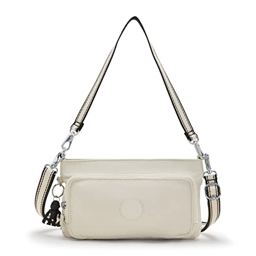 Kipling Women's Myrte Crossbody Handbag, Convertible Metallic Purse, Nylon Clutch and Waist Bag, Light Sand