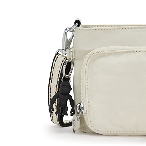 Kipling Women's Myrte Crossbody Handbag, Convertible Metallic Purse, Nylon Clutch and Waist Bag, Light Sand