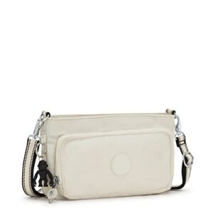 Kipling Women's Myrte Crossbody Handbag, Convertible Metallic Purse, Nylon Clutch and Waist Bag, Light Sand