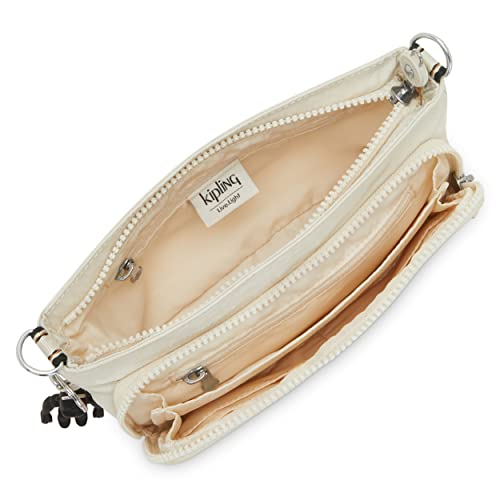 Kipling Women's Myrte Crossbody Handbag, Convertible Metallic Purse, Nylon Clutch and Waist Bag, Light Sand