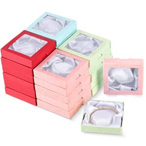 tuanse 24 pcs square cardboard jewelry gift box 3.5 x 3.5 x 0.8 inches jewelry boxes bulk with clear lid for bracelet packaging boxes earring ring necklace pendant jewelry display storage, 4 colors