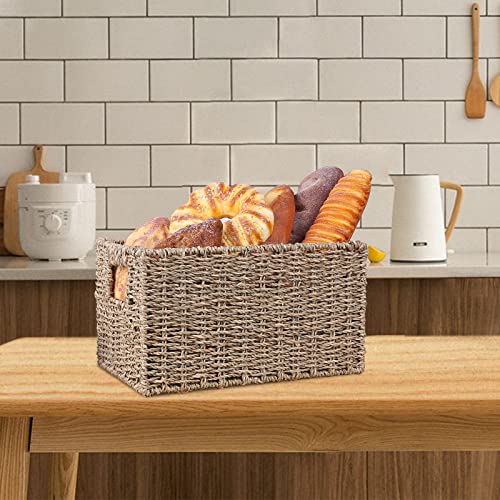 Water Hyacinth Storage Baskets for Organizing, Rectangular Wicker Baskets with Built-in Handles (13 x 8.25 x 7 inches, Natural (Seagrass)A)