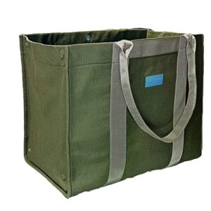 2023 premium oversize canvas tobi tote bag (21wx16h x10d), folds flat, slip-in pockets, removable base, anti-theft pocket (tall pines green)