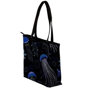 yzuouzy tote bag for women purse,ocean blue jellyfish,shoulder bag portable handbag casual crossbody bag with zipper