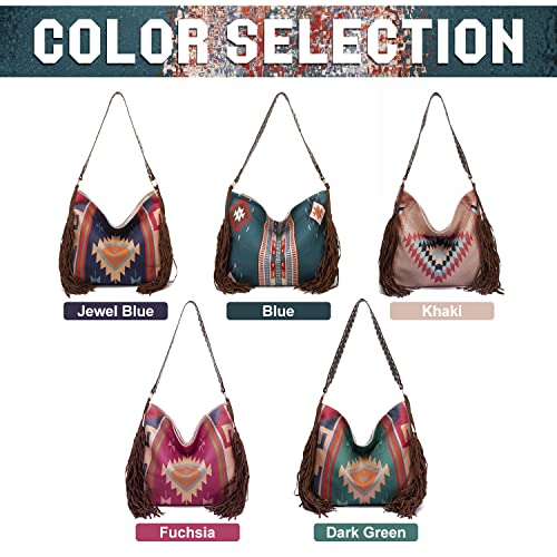 Emprier Women's Vintage Canvas Hobo Handbags Tassel Tote Purses Large Capacity Shoulder Bag Ethnic Travel Handbags