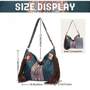 Emprier Women's Vintage Canvas Hobo Handbags Tassel Tote Purses Large Capacity Shoulder Bag Ethnic Travel Handbags