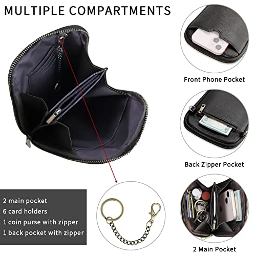 KITATU Small Crossbody Genuine Leather Cell Phone Bag for Women Wallet Shoulder Zippered Designer Purse With Adjustable Strap