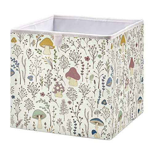 Kigai Mushroom Cube Storage Bin Collapsible Nursery Storage Toys Box Bin for Home Closet Shelf Office Bedroom, 11 x 11 x 11 Inch