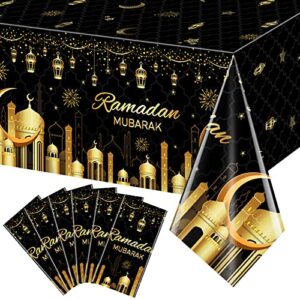 6 pack ramadan plastic tablecloth decorations for home, eid mubarak ramadan disposable table cover decorations, muslim happiness ramadan eid al-fitr table cloths for ramadan party supplies, 54x108inch