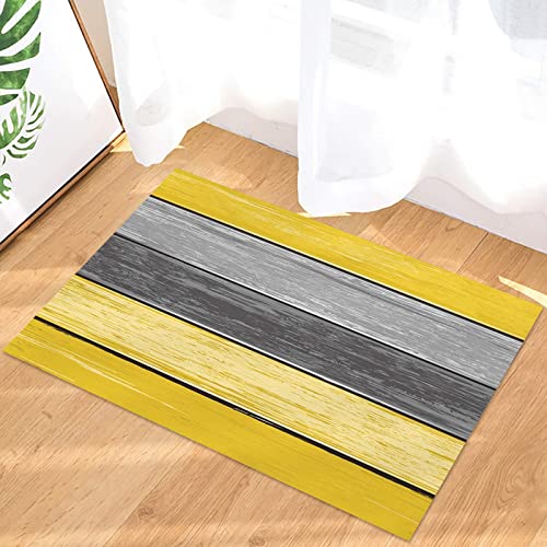 LTAETHC Vintage Rustic Old Wooden Board Door Mat, Yellow Gray Bedroom Decor Floor Mats, Absorbent Rugs for Living Room Non-Slip Bathroom Rugs Home Decor Kitchen Mat Area Rug - 18" x 30"