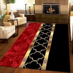 Large Abstract Art Area Rug,5x8ft,Minimalist Modern Red Gold and Black Living Room Decorative Carpet,Suitable for Bedroom Office Study Dining Room Soft and Comfortable Creative Design Carpet Mat