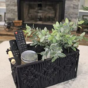 AuldHome Boho Farmhouse Macrame Baskets (Set of 2, Black); Decorative Storage Bins for Home and Office