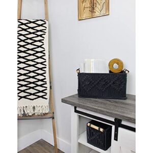 AuldHome Boho Farmhouse Macrame Baskets (Set of 2, Black); Decorative Storage Bins for Home and Office