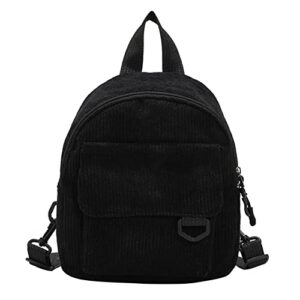 sikiwind women corduroy solid color backpack girl small zipper school bag (black)