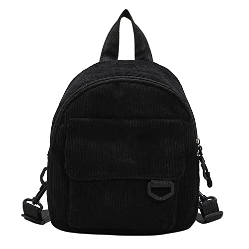 sikiwind Women Corduroy Solid Color Backpack Girl Small Zipper School Bag (Black)