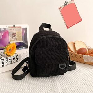 sikiwind Women Corduroy Solid Color Backpack Girl Small Zipper School Bag (Black)