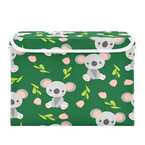 koala babies and pink flowers storage bin, storage baskets with lids large organizer collapsible storage bins cube for bedroom, shelves, closet, home, office 16.5 x 12.6 x 11.8 inch