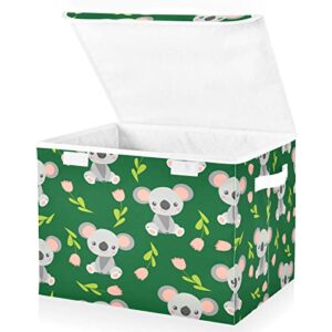 Koala Babies and Pink Flowers Storage Bin, Storage Baskets with Lids Large Organizer Collapsible Storage Bins Cube for Bedroom, Shelves, Closet, Home, Office 16.5 X 12.6 X 11.8 Inch