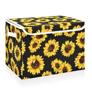 cataku sunflower black storage bins with lids fabric large storage container cube basket with handle decorative storage boxes for organizing clothes shelves