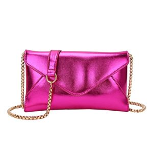 heycue shiny clutch purse for women mini evening envelope clutch bag foldover crossbody handbag for wedding party prom (rose pink)