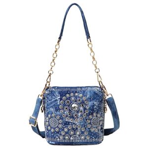 yefine bling rhinestone women’s handbags sparkling crystal wedding party purses small shoulder bags clutch evening bag (rhinestone sling bag blue)
