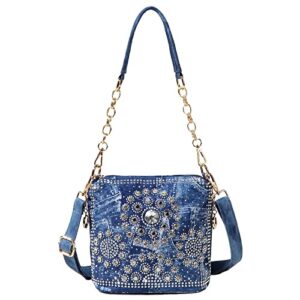 YeFine Bling Rhinestone Women's Handbags Sparkling Crystal Wedding Party Purses Small Shoulder Bags Clutch Evening Bag (Rhinestone Sling Bag Blue)