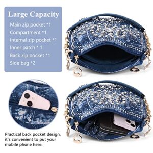 YeFine Bling Rhinestone Women's Handbags Sparkling Crystal Wedding Party Purses Small Shoulder Bags Clutch Evening Bag (Rhinestone Sling Bag Blue)