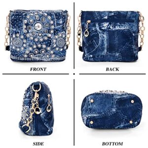 YeFine Bling Rhinestone Women's Handbags Sparkling Crystal Wedding Party Purses Small Shoulder Bags Clutch Evening Bag (Rhinestone Sling Bag Blue)