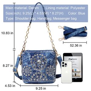 YeFine Bling Rhinestone Women's Handbags Sparkling Crystal Wedding Party Purses Small Shoulder Bags Clutch Evening Bag (Rhinestone Sling Bag Blue)