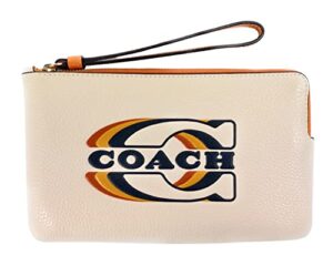 coach large corner zip wristlet stamp in khaki/chalk multi