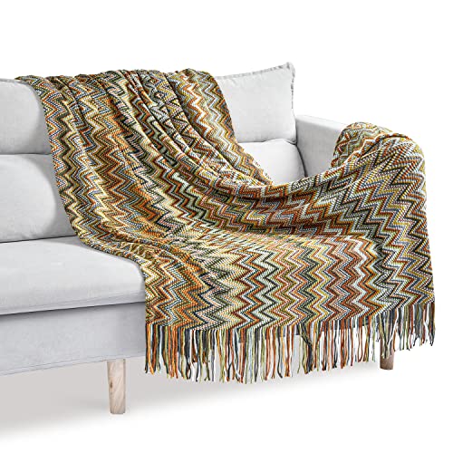 Cozary Woven Throw Blanket Reversible Cotton Bohemian, Tapestry Outdoor Knitted Tassel Blankets,Soft Cozy Lightweight Couch Decorative afghans Throw Blankets, Bed, Sofa,60 * 80 inches