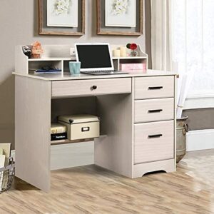 4 EVER WINNER Computer Desk with 4 Drawers and Hutch，Home Office Desk Study Writing Desk with File Drawers and Shelves, Wooden Executive Desk Computer Table Desk for Small Spaces (Off White)