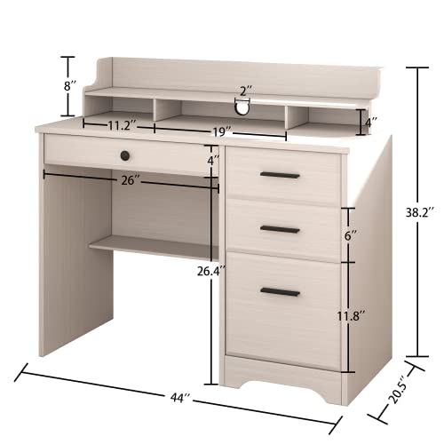 4 EVER WINNER Computer Desk with 4 Drawers and Hutch，Home Office Desk Study Writing Desk with File Drawers and Shelves, Wooden Executive Desk Computer Table Desk for Small Spaces (Off White)