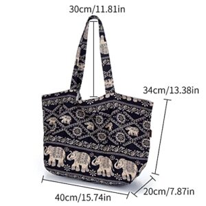 OPQRSTU Women Hippie Tote Hand Bag Large Capacity Bohemian Bag Portable Tourist Shoulder Bags (black)