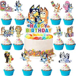 lit-dawn 25pcs blue dog cake cupcake topper decorations cartoon dog happy birthday party supplies for kids party favors