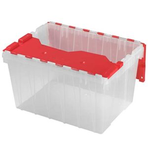 PRACHY 12 Gallon Plastic Stackable Storage Tote with Hinged Lid, 21-1/2" x 15" x 12-1/2", Clear/Red