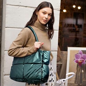 DAATUANG Puffer Tote Bag With Zipper Green Puffer Shoulder Bag Trendy Puffer Quilted Handbag Puffer Bags For Women Luxury Puffer Bags Great Gift Green Puffer Quilted Handbag Anthropologie Puffer Tote