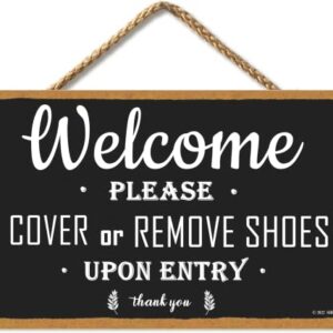 Remove Your Shoes Sign, SEIFUD Please Remove Your Shoes Wood Sign, Wall Hanging, Welcome Sign, 6x11 Inches, Housewarming Gift, Black signs (Black-10)