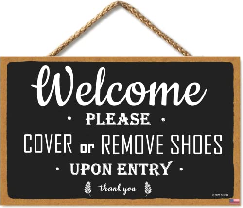 Remove Your Shoes Sign, SEIFUD Please Remove Your Shoes Wood Sign, Wall Hanging, Welcome Sign, 6x11 Inches, Housewarming Gift, Black signs (Black-10)